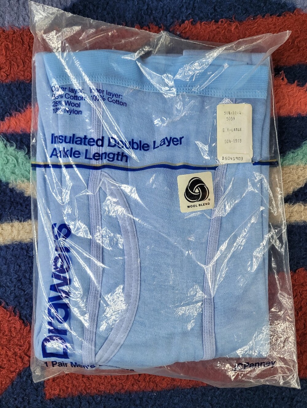 Vtg 1980s JCPenney Blue Long Johns Drawers Mens XL Insulated Double Layer New